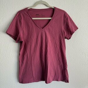Pact V-Neck Shirt Women’s Size Medium PinK Mauve Organic Cotton T-Shirt Basic
